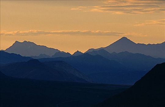 顶峰,阿拉斯加山脉,黄昏,德纳里峰国家公园,阿拉斯加,美国