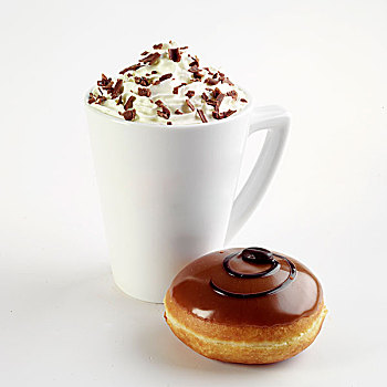 咖啡与奶油,巧克力,片,甜甜圈
