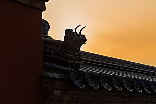 中国古代建筑房檐神兽逆光