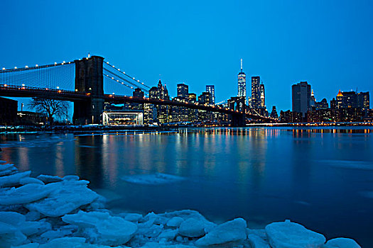 风景,曼哈顿,布鲁克林大桥,布鲁克林,日落