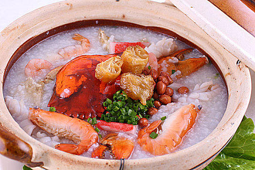 虾蟹海鲜杂烩砂锅粥