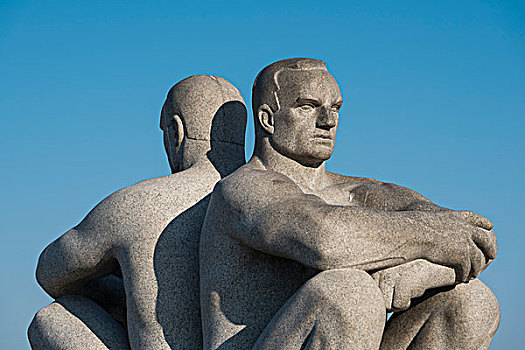 坐,男人,花冈岩,雕塑,古斯塔夫-维格朗,公园,奥斯陆,挪威,欧洲