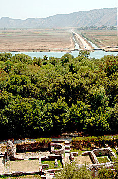 阿尔巴尼亚,遗址,剧院,区域,风景,城堡