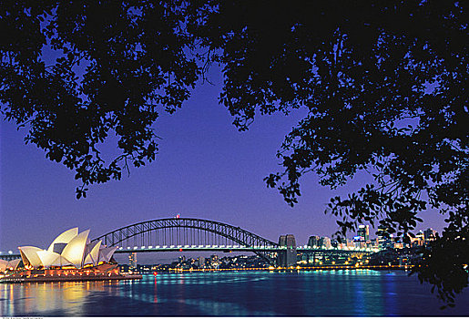 悉尼歌剧院,海港大桥,黎明,新南威尔士,澳大利亚