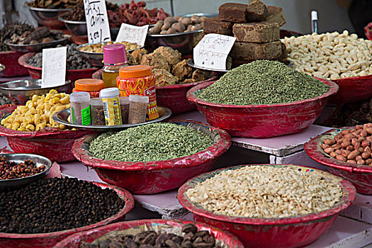 印度,新德里,街边市场,调味品,坚果,豆类,出售