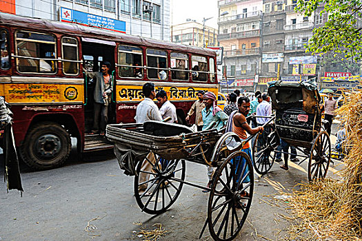 印度,加尔各答,街景,街道,老城