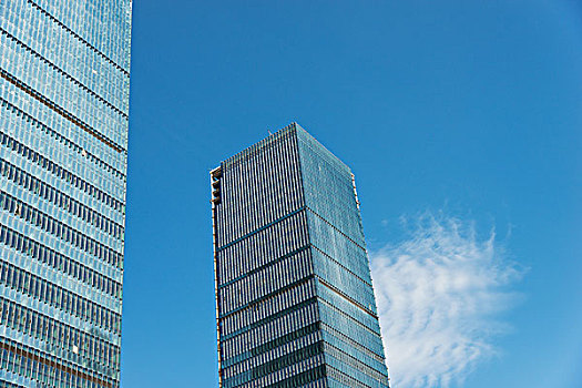 现代,玻璃,建筑,摩天大楼,上方,蓝天