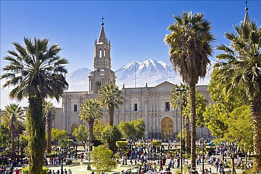 游客,正面,大教堂,阿雷基帕,秘鲁