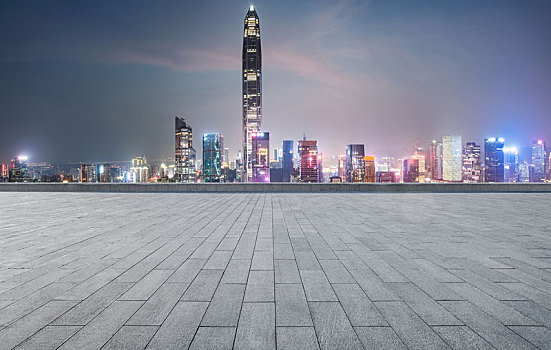 汽车广告背景,地板和深圳城市天际线
