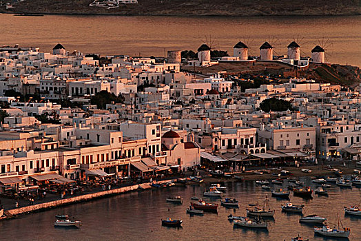 希腊,基克拉迪群岛,米克诺斯岛,俯视,城镇,港岸,大幅,尺寸
