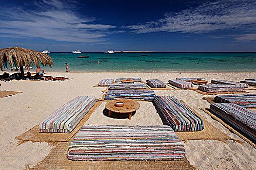 枕头,座椅,海滩,泻湖,地平线,伞,岛屿,埃及,非洲,红海