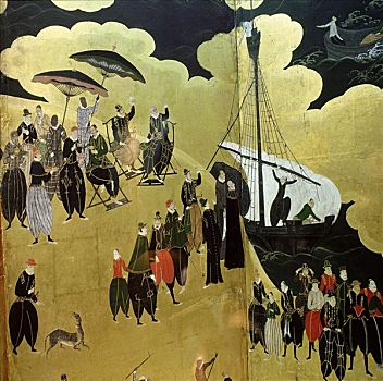 特写,日本人,涂绘,折叠屏风,早,17世纪
