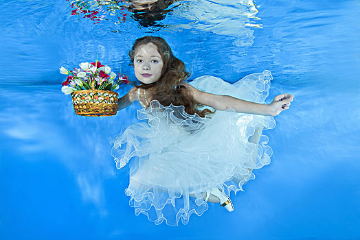 女孩,白色,服装,花,姿势,水下,敖德萨,乌克兰,欧洲
