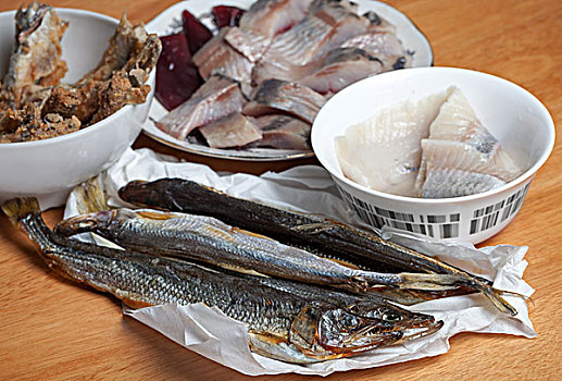 种类,鱼肉,木桌子,海鲜