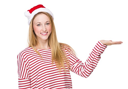女人,圣诞节,帽子,张开手,手掌