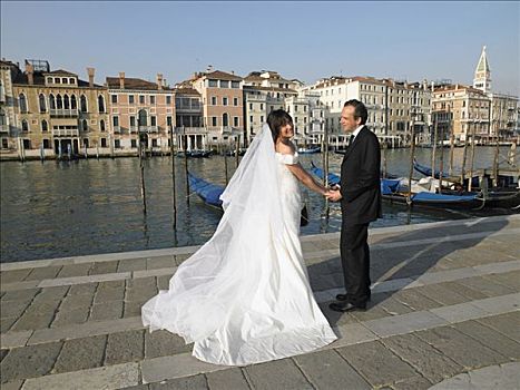 新郎,新娘,握手,大运河,威尼斯,意大利