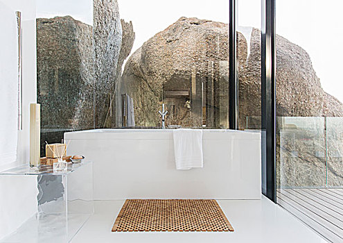 浴缸,玻璃,墙壁,现代,卫生间