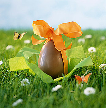 巧克力复活节蛋,草丛
