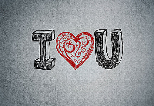 我爱你,手写,信息,混凝土墙,插画,心形,象征,爱情,情人节