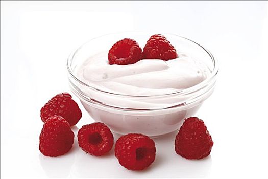 树莓酸奶,玻璃碗