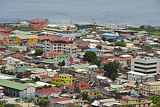 dominica,roseau,view,over,colorful,houses,of,center,town