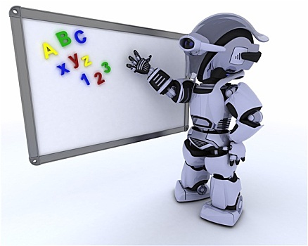 机器人,白人,教室,记号笔,信息板