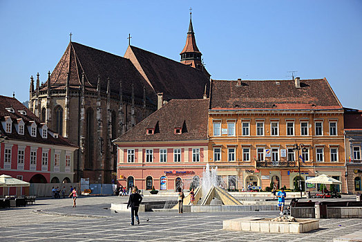 黑色,教堂,市场,布拉索夫,特兰西瓦尼亚,罗马尼亚,欧洲