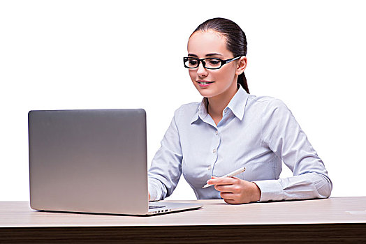 年轻,职业女性,笔记本电脑,隔绝,白色背景