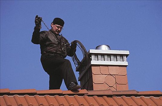 男人,烟囱清扫工,屋顶,清洁,烟囱