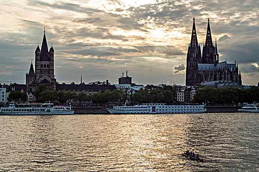 划艇,正面,科隆大教堂,莱茵河