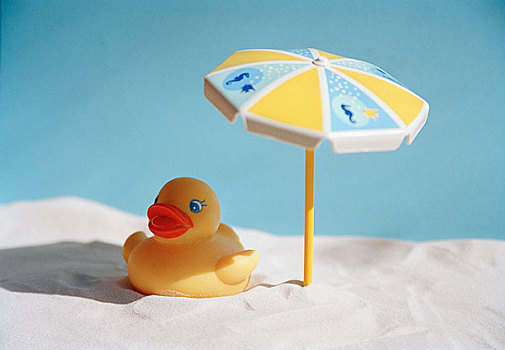 玩具,鸭子,伞,海滩