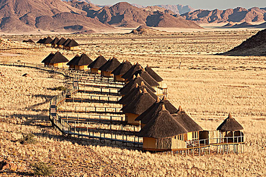 纳米比亚,纳米布沙漠,公园,纳米比诺克陆夫国家公园,小屋,木质,人行道,沙丘,住宿