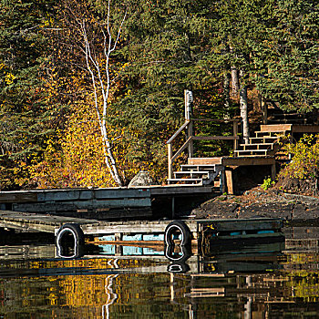 码头,湖岸,湖,木头,安大略省,加拿大