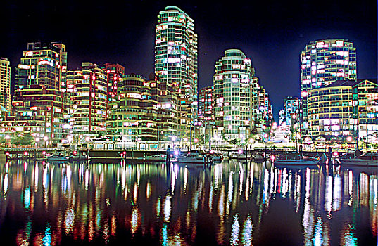 市区,温哥华,夜晚,格兰弗岛,不列颠哥伦比亚省,加拿大