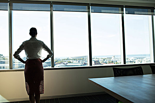 女性,公司主管,向窗外看,会议室,后视图
