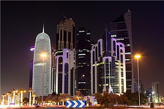 多哈,市区,夜晚,卡塔尔,中东