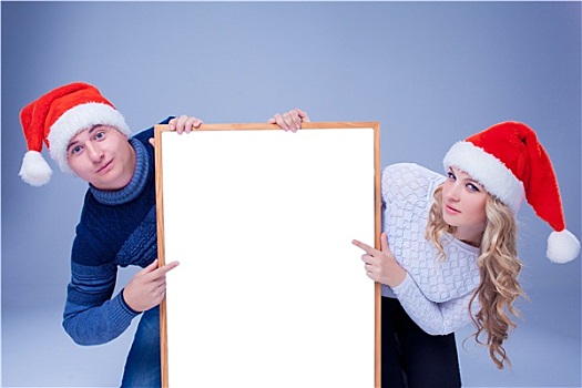 圣诞节,情侣,拿着,白板,空,留白