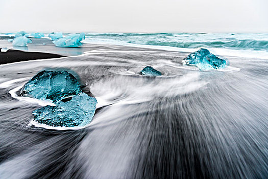 冰川冰,海洋,海浪,结冰,泻湖,瓦特纳冰川,冰河,斯卡夫塔菲尔国家公园,南方,区域,冰岛,欧洲