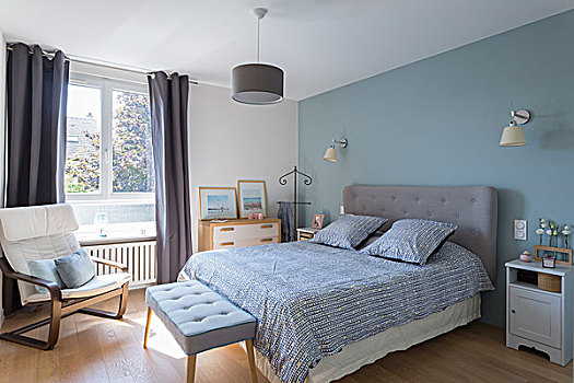 卧室,墙壁,灰色,软垫,床头板