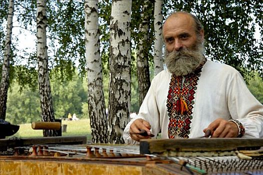老人,音乐人,传统,乌克兰,衣服,玩