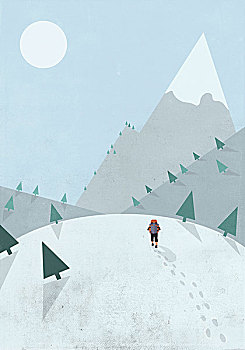 插画,图像,人,登山,冬天