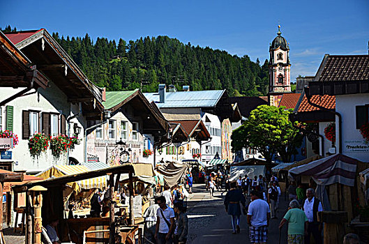 德国,巴伐利亚,伊萨河,山谷,米滕瓦尔德,市场,室外,中世纪