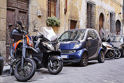汽车,摩托车,停放,街上,佛罗伦萨,托斯卡纳,意大利