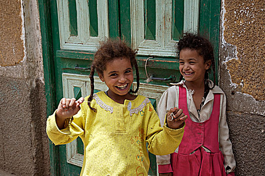 微笑,孩子,正前,家,乡村,地区,埃及,六月,2007年