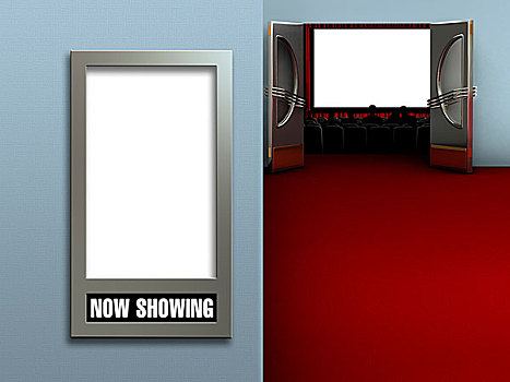电影院,展示,留白,电影,海报,框架,屏幕,观众