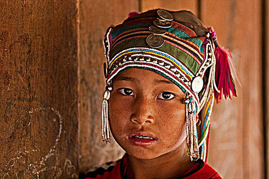 缅甸,景栋,钳,孩子,阿卡族,女孩,山,乡村,靠近