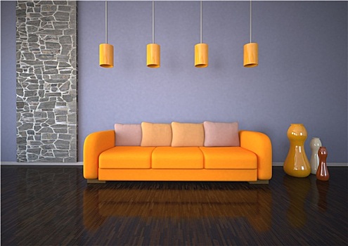 橙色,沙发,石头,房间