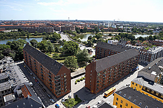 俯视,街道,公寓楼,哥本哈根,丹麦