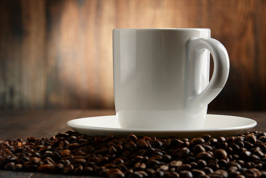 构图,白色,杯子,咖啡豆