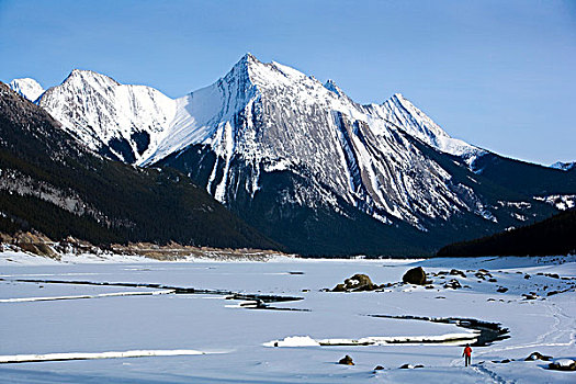 山脉,药湖,艾伯塔省,加拿大